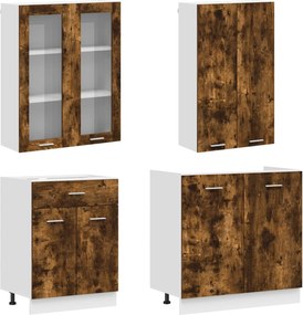 vidaXL Μονάδα κουζίνας LYON 4 pcs Καπνισμένο Ξύλο Δρυός