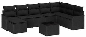 vidaXL Σετ Καναπέ Κήπου με μαξιλάρι 9 pcs Μαύρο Πολυ ράταν