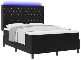 vidaXL Κρεβάτι Box Spring LED με Στρώμα Μαύρο 140 x 200 cm Βελούδο