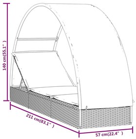 Ξαπλώστρα Στρογγυλή Οροφή Μαύρη 211 x 57 x 140 εκ. Συνθ. Ρατάν - Μαύρο