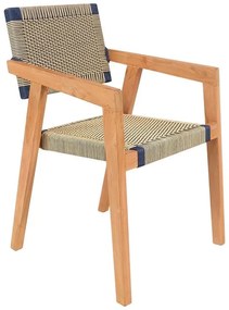 Καρέκλα - Πολυθρόνα Salama σκελετός teak ξύλο σε Φυσικό και κρεμ-μαύρο σχοινί 57x60x85 εκ. 52x62x86 εκ.