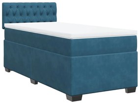 vidaXL Κρεβάτι Boxspring με Στρώμα Σκούρο Μπλε 100x200 εκ. Βελούδινο