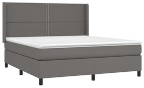 Κρεβάτι Boxspring με Στρώμα &amp; LED Γκρι 180x200 εκ. Συνθ. Δέρμα - Γκρι