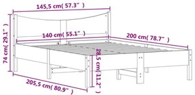 Πλαίσιο Κρεβατιού Καφέ Κεριού 140x200εκ από Μασίφ Ξύλο Πεύκου - Καφέ