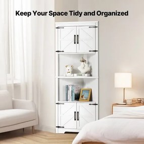 VEVOR 68&quot; Corner Storage Cabinet with 4 Wooden Doors &amp; Adjustable Shelves White