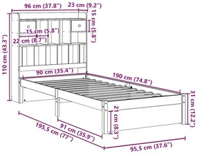 ΚΡΕΒΑΤΙ ΒΙΒΛΙΟΘΗΚΗ ΧΩΡΙΣ ΣΤΡΩΜΑ 90X190 ΕΚ ΜΑΣΙΦ ΞΥΛΟ ΠΕΥΚΟΥ 3322406