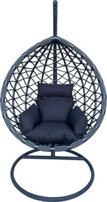 Κούνια φωλιά με βάση Lyere pakoworld μέταλλο γκρι-pe rattan σε γκρι απόχρωση 120x108x195εκ