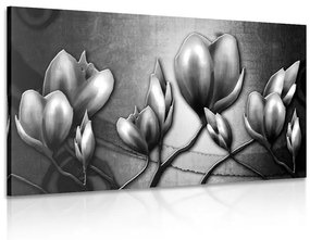 Εικόνα λουλούδια σε έθνο στυλ σε μαύρο & άσπρο - 120x80