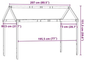 Οροφή Κρεβατιού Παιδική 207x80,5x151,5 εκ. Μασίφ Ξύλο Πεύκου - Καφέ