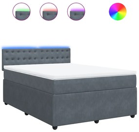 vidaXL Κρεβάτι Boxspring με Στρώμα Σκούρο Γκρι 140x190 εκ. Βελούδινο