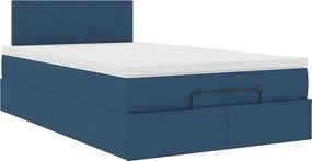 vidaXL Οθωμανικό κρεβάτι με στρώμα μπλε 120x190 cm ύφασμα
