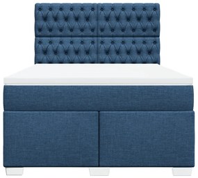 Κρεβάτι Boxspring με Στρώμα Μπλε 160x200 εκ. Υφασμάτινο - Μπλε