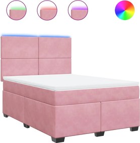 vidaXL Κρεβάτι Boxspring με Στρώμα Ροζ 140x190 εκ. Βελούδινο