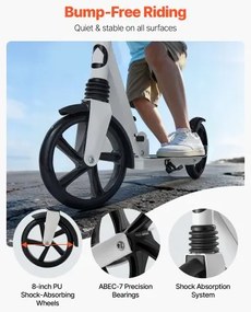 VEVOR Kick Scooter for Kids Ages 8+, Teens &amp; Adults, 2-Wheel Toddler Scooter with Adjustable Height Handlebar, Wide Anti-Slip Deck, Foldable Lightweight for Boys &amp; Girls up to 99.8 kg, White + Black