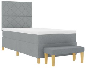 vidaXL Κρεβάτι με Ελατήριο με Στρώμα & Πάγκο Ανοιχτό Γκρι 90x200 εκ Ύφασμα