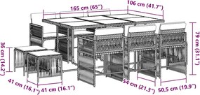 vidaXL Σετ Τραπεζαρίας Κήπου 11 τεμ Μαύρο από Συνθ. Ρατάν με Μαξιλάρια