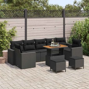 vidaXL Σετ Καναπέ Κήπου Ρυθμιζόμενο ύψος 10 pcs Μαύρο συνθετικό ρατάν