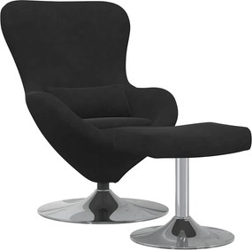 vidaXL Αυγό Καρέκλα με Σκαμνί Μαύρο Βελούδο