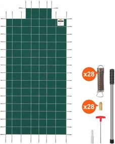 VEVOR Pool Safety Cover Fits 16x32ft Rectangle Inground Pools, Safety Pool Cover with 4x10ft Center End Step, Mesh Solid Pool Cover with Drainage Holes for Swimming Pool, Winter Safety Cover, Green
