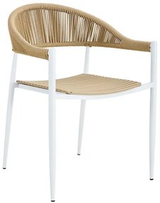 WOODWELL Ε6722,1MALTA Πολυθρόνα Στοιβαζόμενη, Μέταλλο Βαφή Άσπρο, PP-UV Μπεζ Rope Wicker Φυσικό 57x57x76cm Ε6722,1