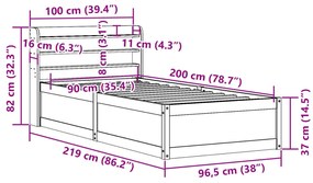 Πλαίσιο Κρεβατιού με Κεφαλάρι Λευκό 90x200 εκ Μασίφ Ξύλο Πεύκου - Λευκό