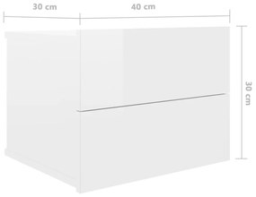 Κομοδίνο Γυαλιστερό Λευκό 40 x 30 x 30 εκ. από Επεξ. Ξύλο - Λευκό