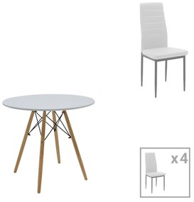 Τραπεζαρία Julita-Parker pakoworld σετ 5τεμ MDF λευκό-πόδια φυσικό Φ80x73εκ