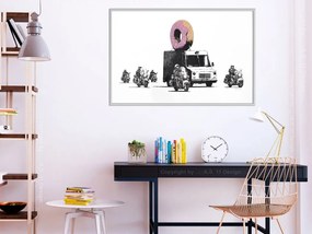 Αφίσα - Banksy: Donuts (Strawberry) - 60x40 - Μαύρο - Με πασπαρτού