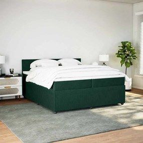 vidaXL Κρεβάτι Boxspring με Στρώμα Σκούρο Πράσινο 200x200εκ. Βελούδινο