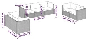 vidaXL Σαλόνι Κήπου Σετ 7 Τεμαχίων Γκρι Συνθετικό Ρατάν με Μαξιλάρια
