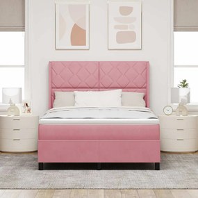 vidaXL Κρεβάτι με ελατήρια με κεφαλάρι Ροζ 140 x 200 cm Βελούδο