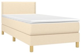 Κρεβάτι Boxspring με Στρώμα &amp; LED Κρεμ 90x190 εκ. Υφασμάτινο - Κρεμ