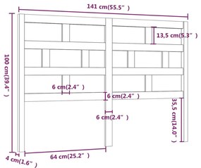 Κεφαλάρι κρεβατιού Καφέ 141x4x100 εκ. από Μασίφ Ξύλο Πεύκου - Καφέ