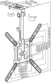 BRATECK βάση τηλεόρασης οροφής LCD-CM344, 23-55", έως 20kg