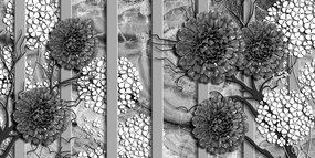 Εικόνα αφηρημένων λουλουδιών σε μαρμάρινο φόντο σε μαύρο & άσπρο - 120x60