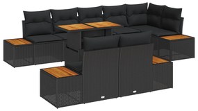 vidaXL 9 Κομματιών Σετ Φαγητού Κήπου με Μαξιλάρια Μαύρο Πολυ Ρατάν Ακακία