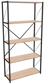 Βιβλιοθήκη Tikilmo oak μελαμίνης-μαύρο μέταλλο 88x34x180εκ 88x34x180 εκ.