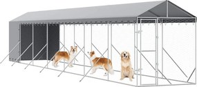 vidaXL Κλουβί Σκύλου Εξ. Χώρου με Οροφή Ασημί 2x14x2,5 μ. Γαλβ. Ατσάλι
