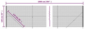 vidaXL Συρματόπλεγμα Περίφραξης Ανθρακί 1,4 x 10 μ. με Βάσεις Φλάντζα