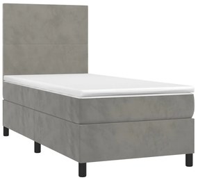 vidaXL Κρεβάτι Boxspring με Στρώμα &amp; LED Αν.Γκρι 100x200 εκ. Βελούδινο