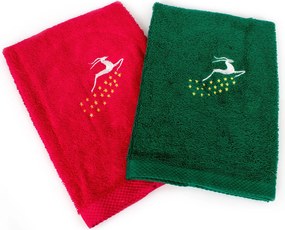 Χριστουγεννιάτικες Πετσέτες (Σετ 2τμχ) Dimcol Reindeer Red-Green