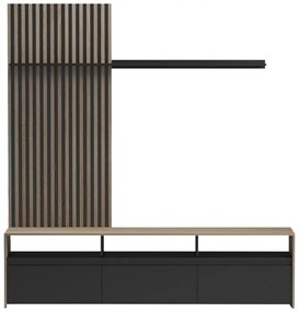 Σύνθετο σαλονιού Delfina σε sonoma με μαύρη απόχρωση 190x40x199.5εκ 190x40x199.5 εκ.