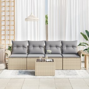 vidaXL Σαπούνι Κήπου 5 κομματιών  με Μαξιλάρια Μπεζ Πολυ Ρατάν