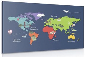 Εικόνα παγκόσμιου χάρτη με ορόσημα - 120x80