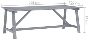 vidaXL Τραπεζαρία Κήπου Γκρι 206 x 100 x 74 εκ. από Μασίφ Ξύλο Ακακίας
