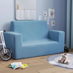 vidaXL Καναπές Παιδικός Διθέσιος Μπλε από Μαλακό Βελουτέ Ύφασμα