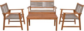 SPRING Set Σαλόνι Κήπου Ακακία Φυσικό, Wicker Μπεζ: Τραπέζι + Καναπέ 2Θέσιο + 2 Πολυθρόνες   1τμχ