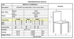 MYRIAM Καρέκλα Τραπεζαρίας- Μέταλλο Βαφή Μαύρο- Ύφασμα Velure Απόχρωση Μαύρο 50x56x83cm