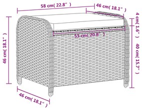 Υποπόδιο Κήπου Μαύρο 58x46x46 εκ. Συνθετικό Ρατάν με Μαξιλάρι - Μαύρο
