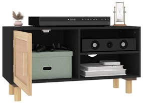 vidaXL Έπιπλο Τηλεόρασης Μαύρο 80x30x40 εκ. Μασίφ Πεύκο &amp; Φυσικό Ρατάν